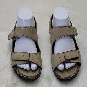 ECCO Cosmo Beige Leather Adjustable Straps Sling Back Open Toe Comfort Sandals